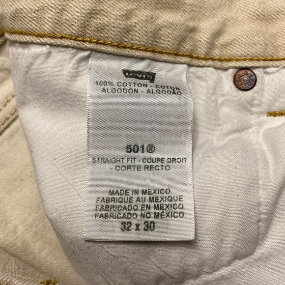 Levis 501 Jeans Men 30x28 Beige Straight Classic Button Light Wash - Picture 9 of 13